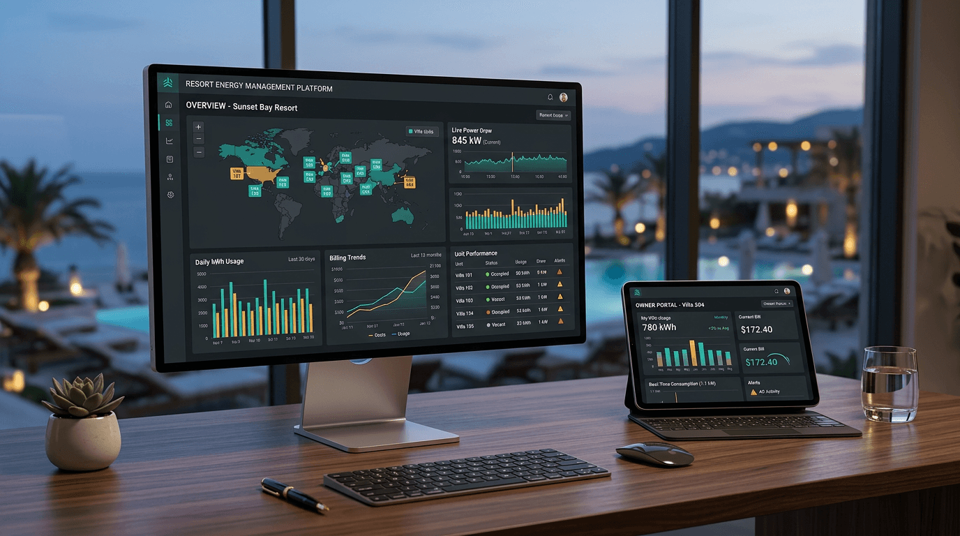 Energy management dashboard on desktop and tablet